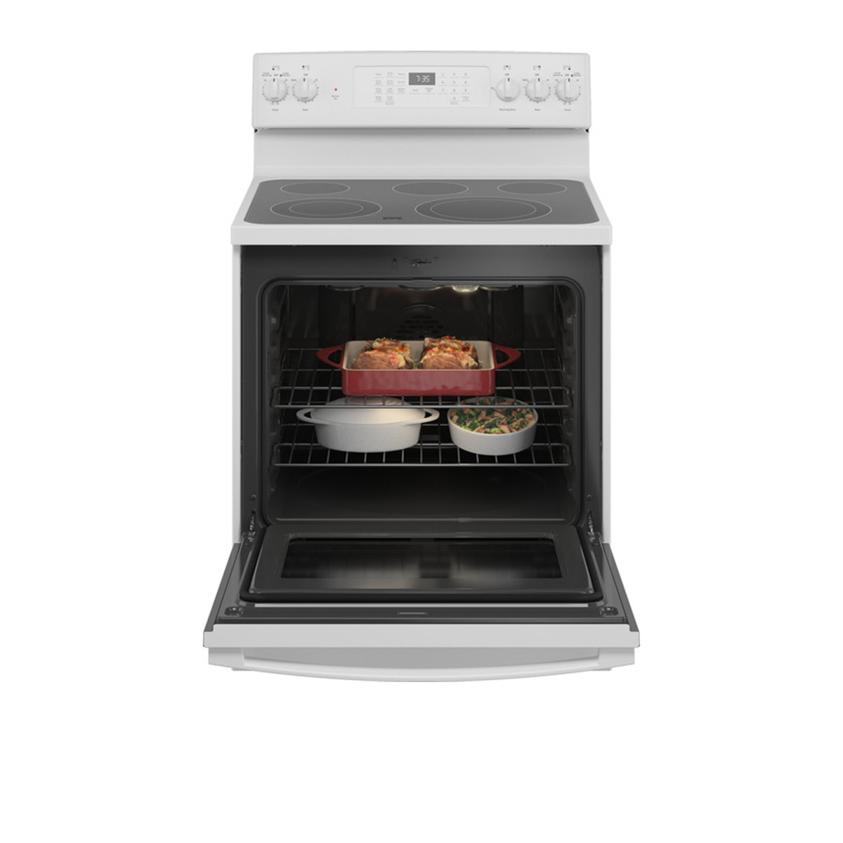 GE Range - 30" Free-Standing Electric Convection Range with No Preheat Air Fry - White